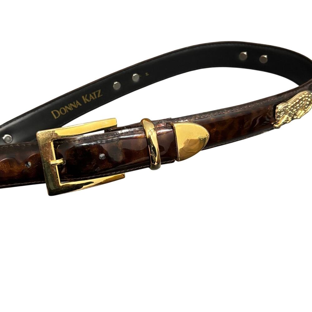 Vintage Donna Katz Leopard Print Belt with Gold Leopards
